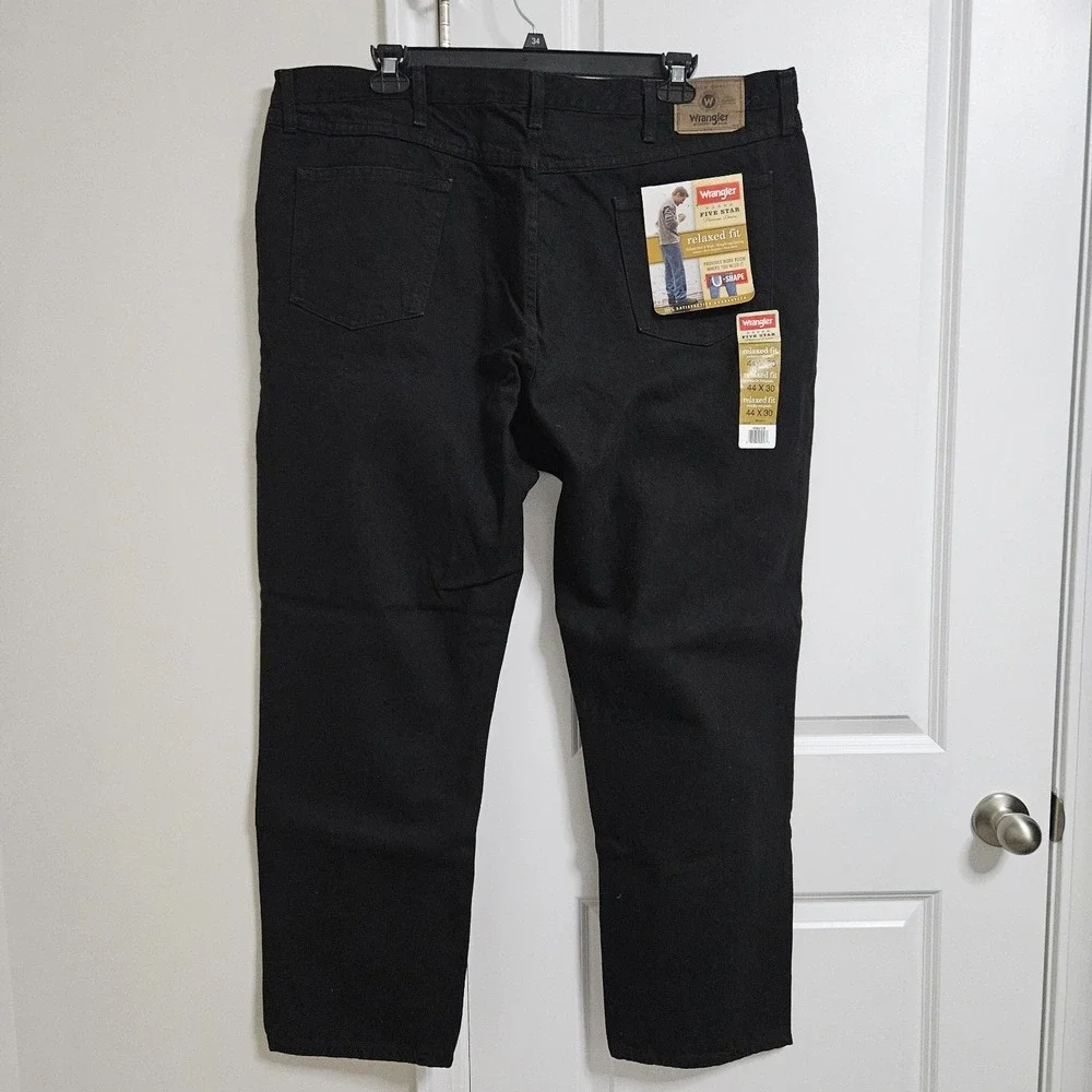 Wrangler Jeans Mens 44x30 Black Five Star Premium Denim Relaxed Fit Straight Leg